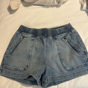 Aerie Blue Jean Shorts with Elastic Waistband